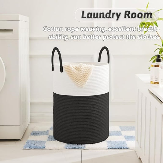 Laundry Basket, Woven Cotton Rope Laundry Hamper, 40L - Image 2