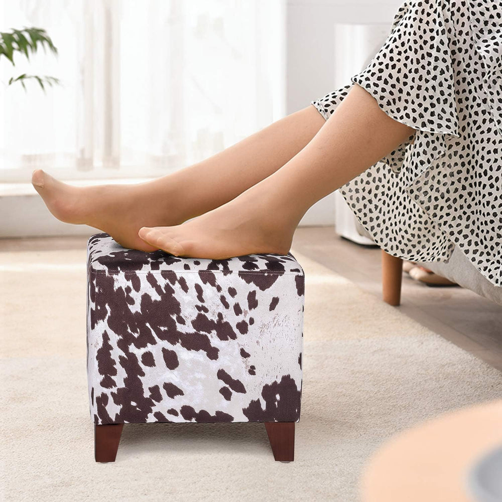 Asense Footrest Ottoman Linen Fabric Upholstered Square Footstool with Wooden...