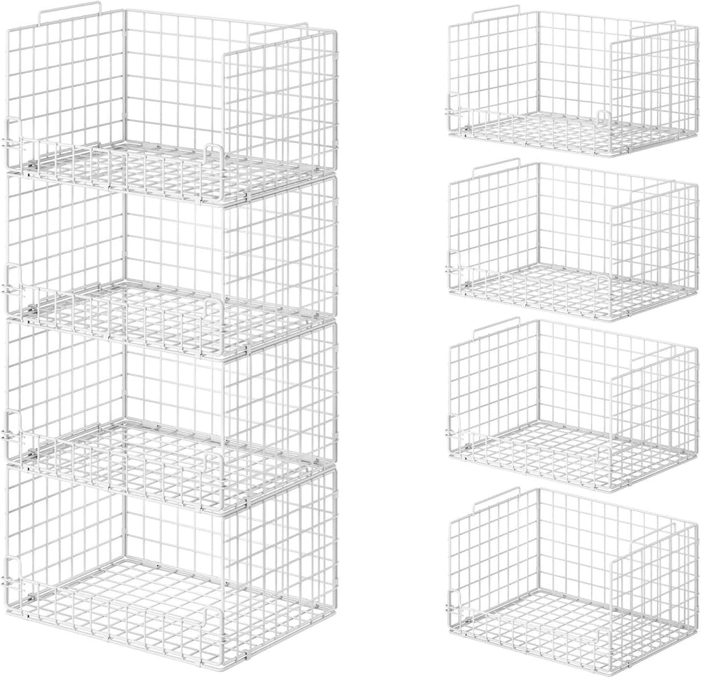 4-Tier Stackable Closet Organizers and Storage Basket - Foldable Closet Shelf...