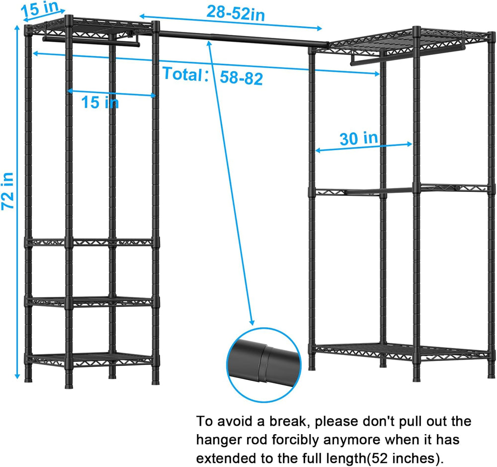 ULIFHOME E10L L-Shaped Clothes Rack for Corner(With Expandable Hanger Rod)Hea...