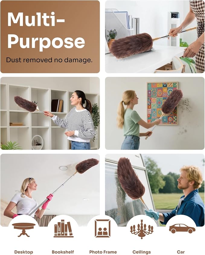 Extendable Lambswool Duster 30-100 Inch, Stainless Steel Long Handle Duster - Image 6