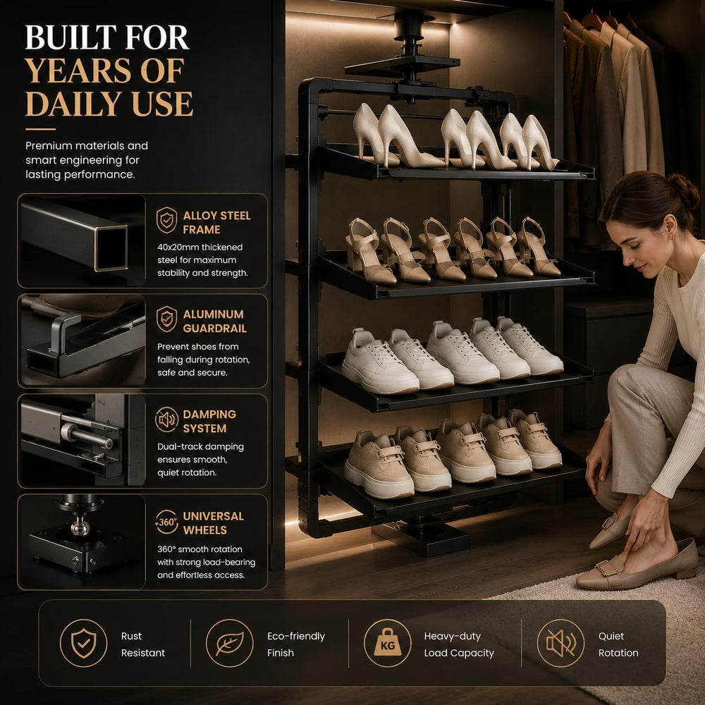 Pull Out Shoe Rack, 360° Rotating Under Stairs Storage Shoe Cabinet, Adjustab...
