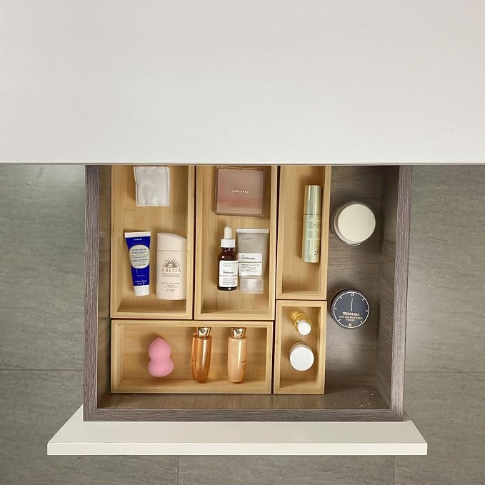 bamboo drawer organizer Set,expandable drawer dividers, wooden storage - Image 7