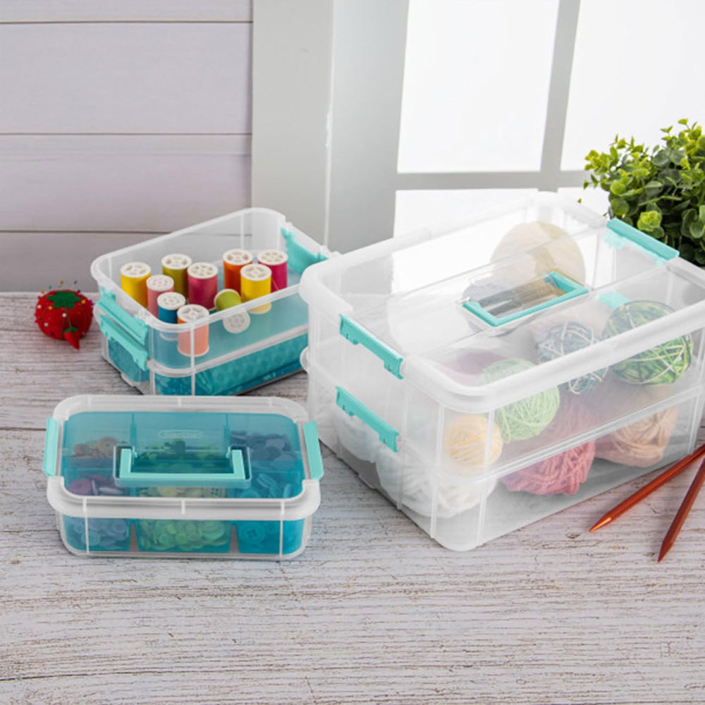 Sterilite Stack & Carry 3 Layer Handle Box, Small Latch Bins, Clear, 6 Pack