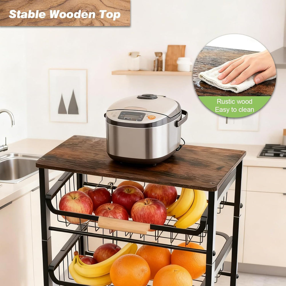 4-Tier Vegetable Fruit Basket for Kitchen Storage Rolling Cart on Wheels with...