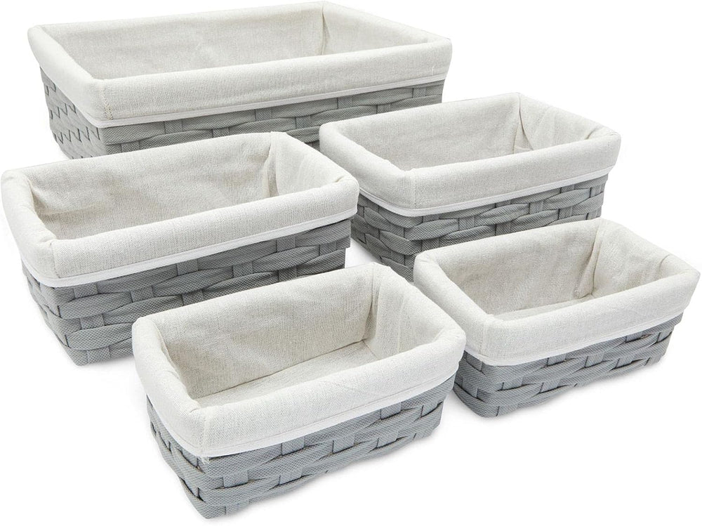 Juvale Wicker Nesting Baskets with Cloth Lining - 5-Pack Gray Rectangular Set...
