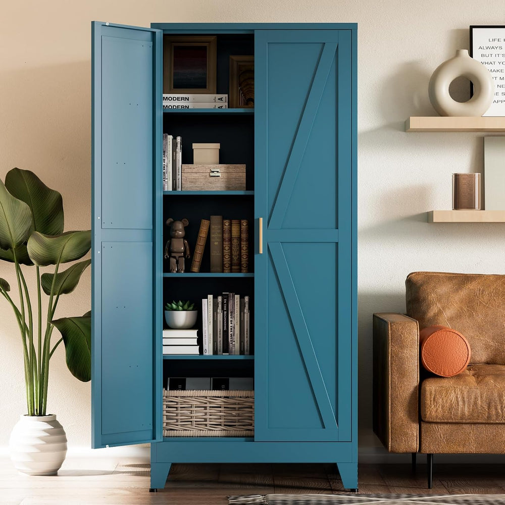 COFaR Home Farmhouse Storage Cabinet with Barn Door, Tall Kitchen Pantry Cupb...
