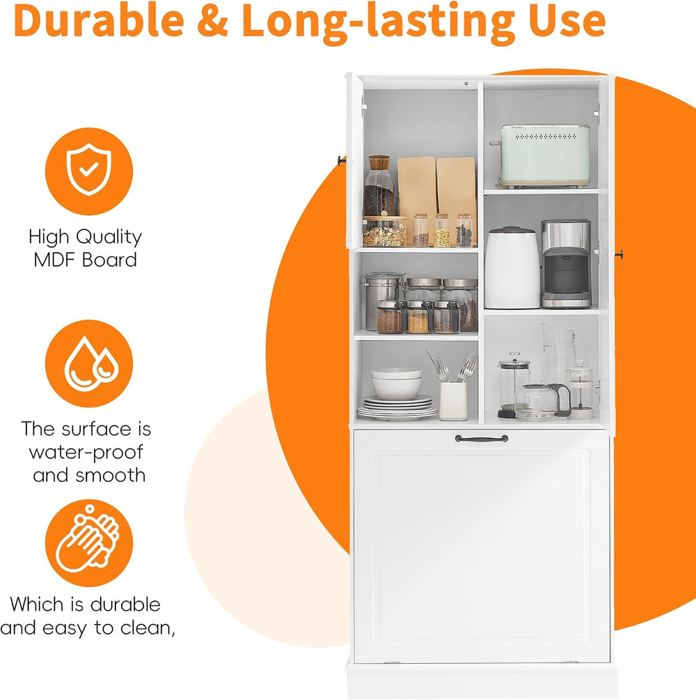 68" Tall Bathroom Storage Cabinet with Two Doors and Tilt-Out Laundry Ha...