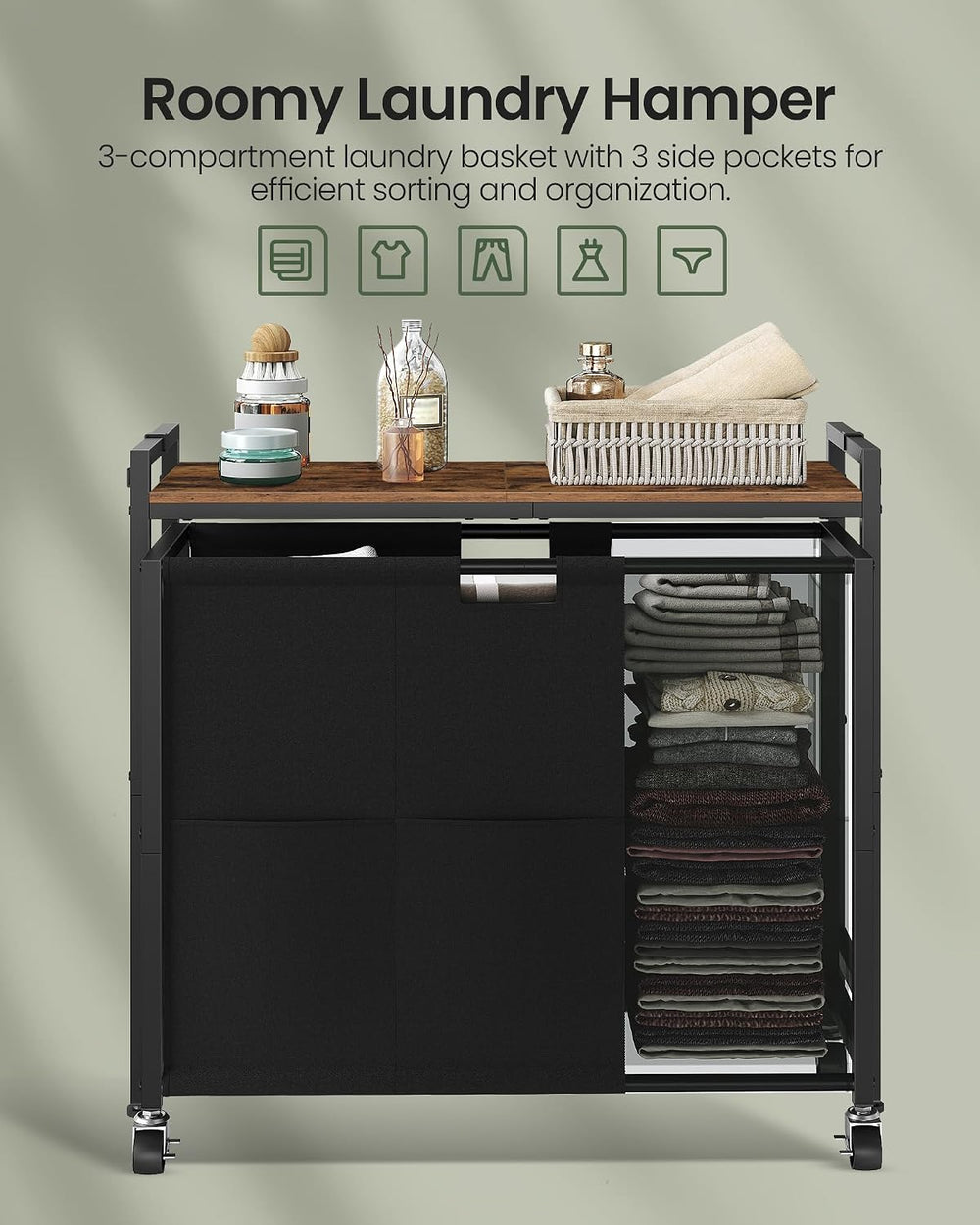 CHOEZON Laundry Sorter, Laundry Hamper with Storage Shelf, Mobile 2-in-1 Bask...