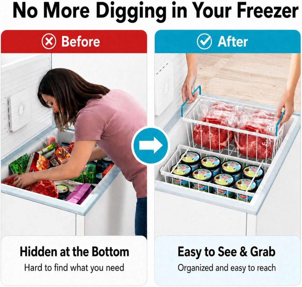 iSPECLE Chest Freezer Organizer Bins - Small Baskets for 7 Cu.Ft, 6 Pack