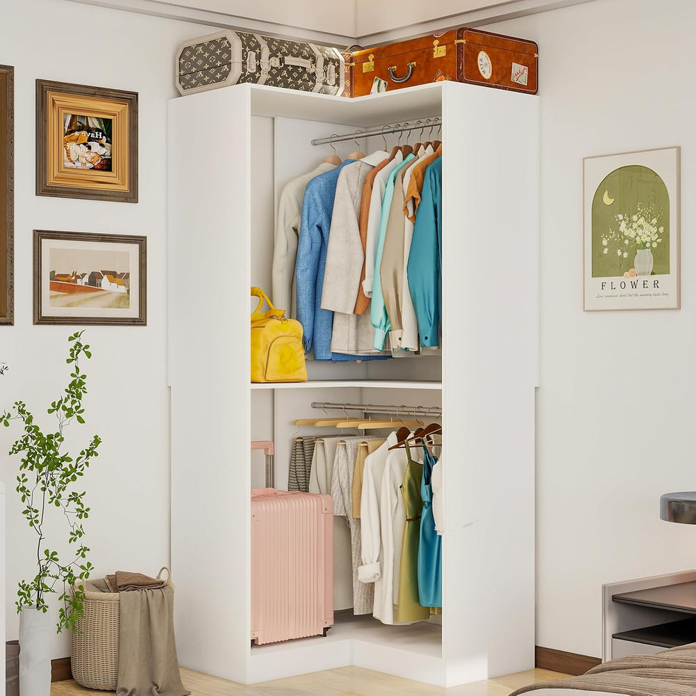 Vomavex Corner Closet System with 3 Hanging Rods, 30.8”-70.2” L Shaped Freest...