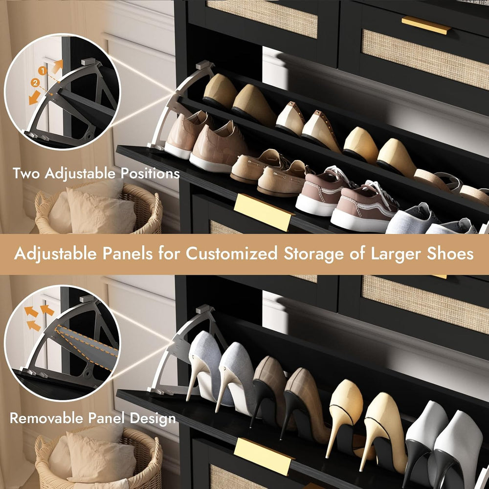 HOKYHOKY Rattan Shoe Storage Cabinet with 2 Drawers & 2 Flip Drawers