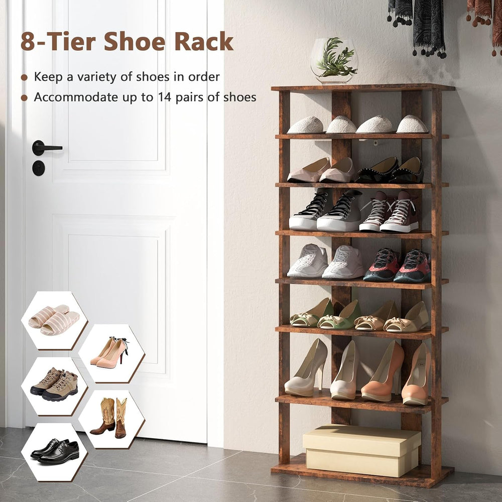 GIANTEX 8-Tier Shoe Rack for Closet, Customizable Height (Brown, Double)