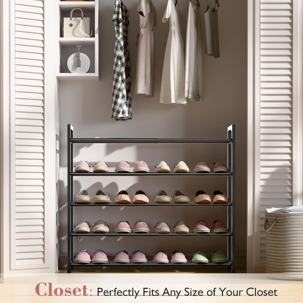 Bumusty 5 Tier Expandable Shoe Rack for Closet, Black