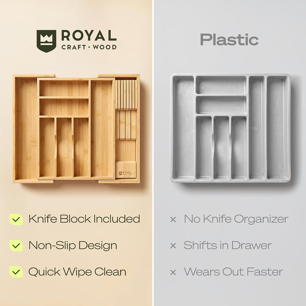Drawer Organizer for Kitchen Organization – Expandable Bamboo Silverware Draw...