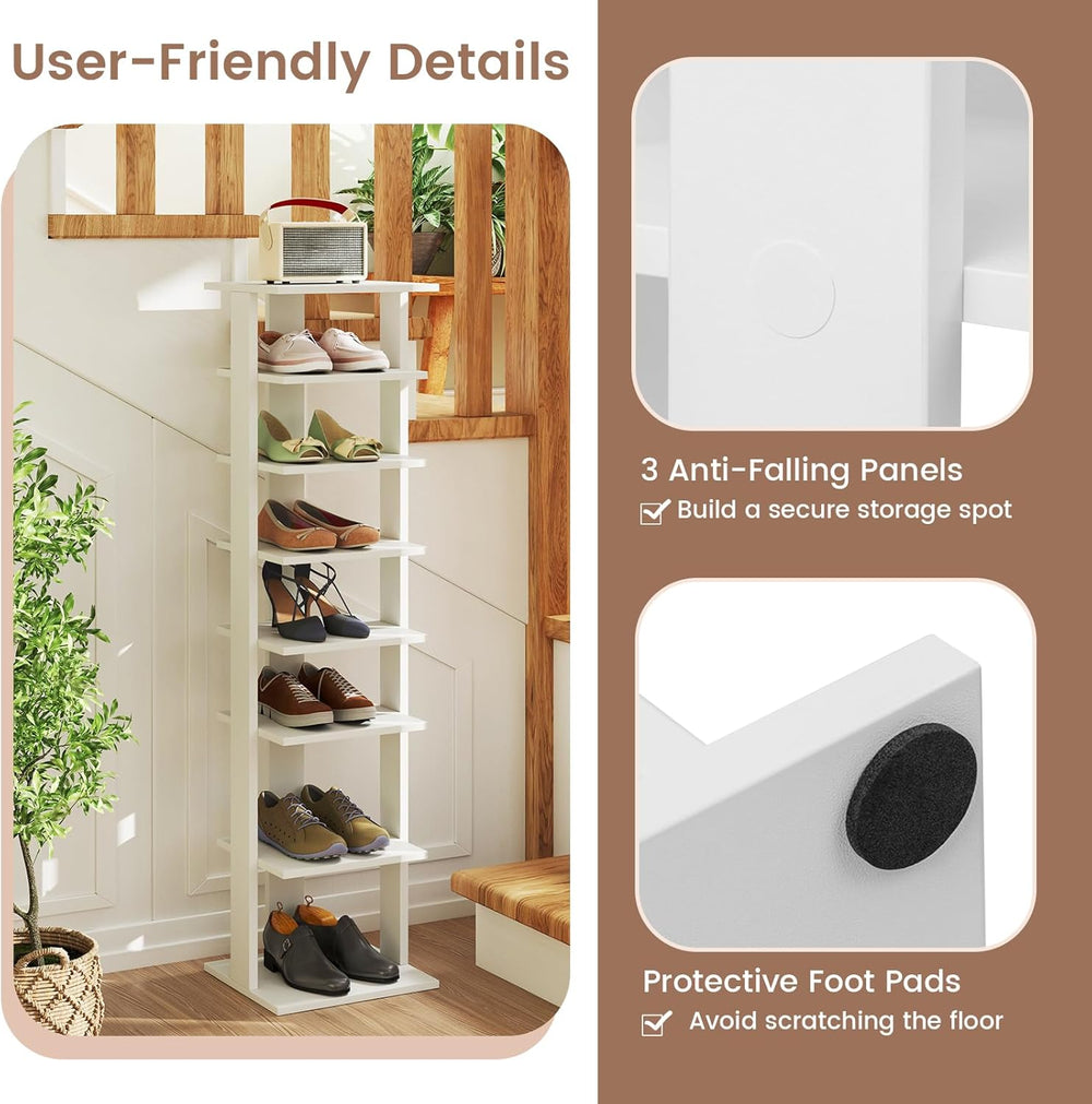 Tangkula 8-Tier Vertical Shoe Rack, Space-Saving Corner Shoe Organizer for 7 ...