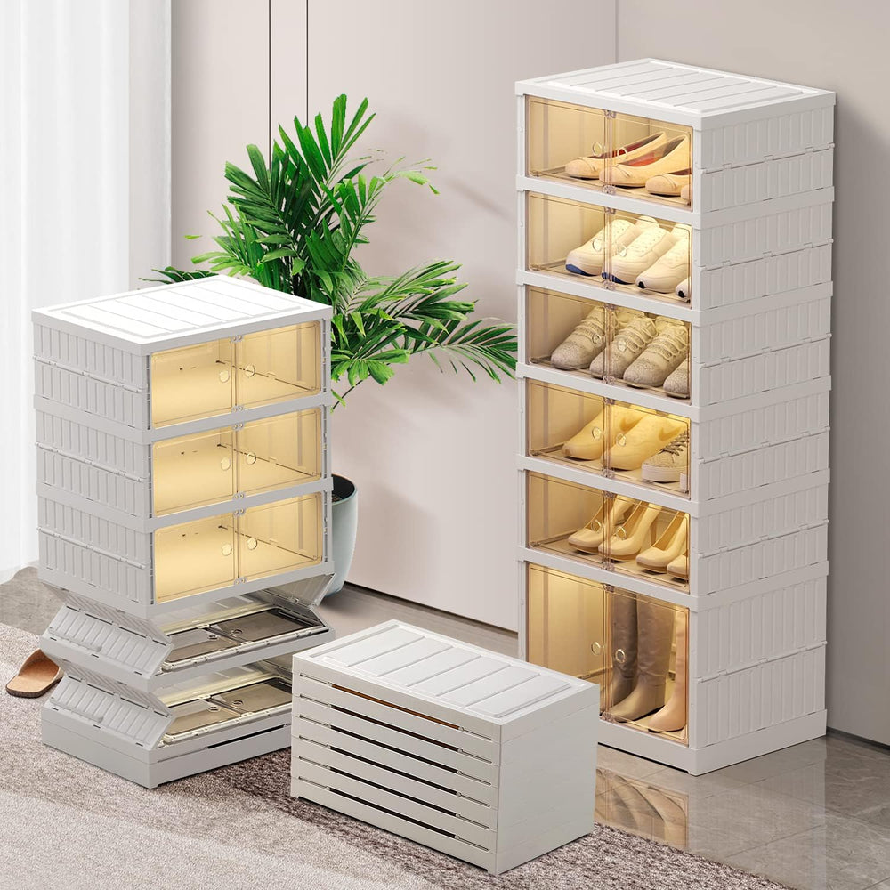 CIMLORD 6-Tier Foldable Shoe Rack, Magnetic Doors, 12 Pairs, White