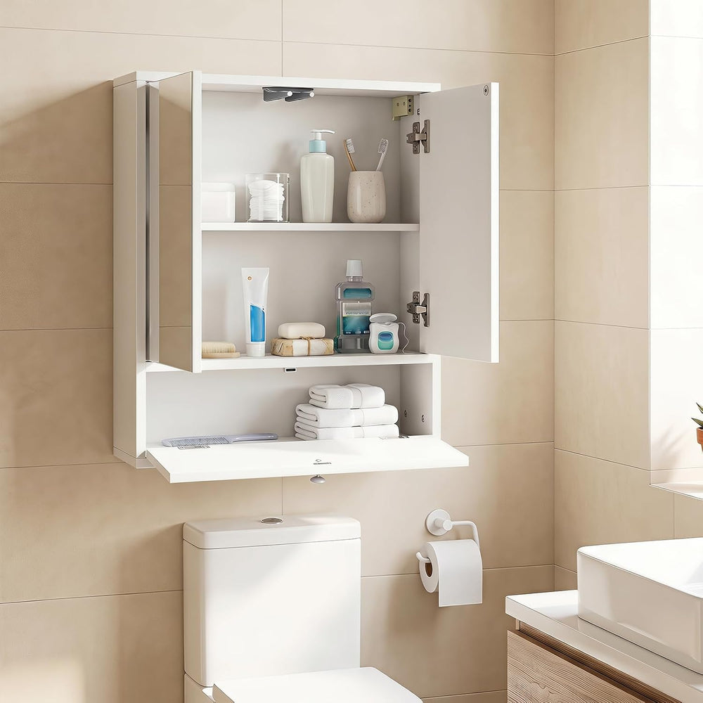 Tangkula Bathroom Wall Cabinet with Mirror, Modern Medicine Cabinet (White)