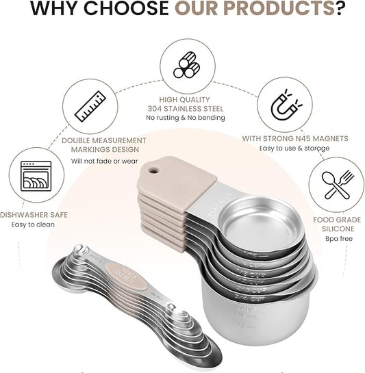 Magnetic Measuring Cups and Spoons Set-Heavy Duty 304 Stainless Steel,Double - Image 2