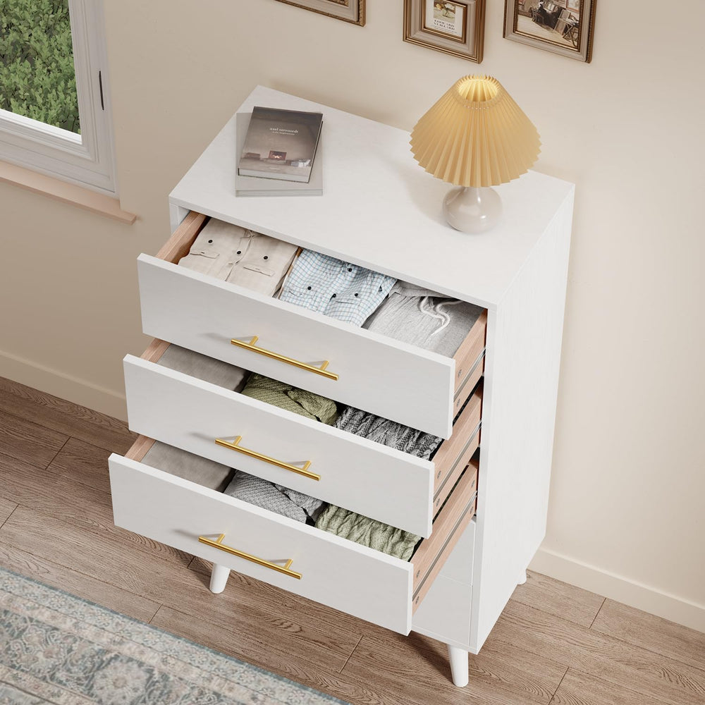 Aiho 5 Drawer Dresser, Tall Dresser, White