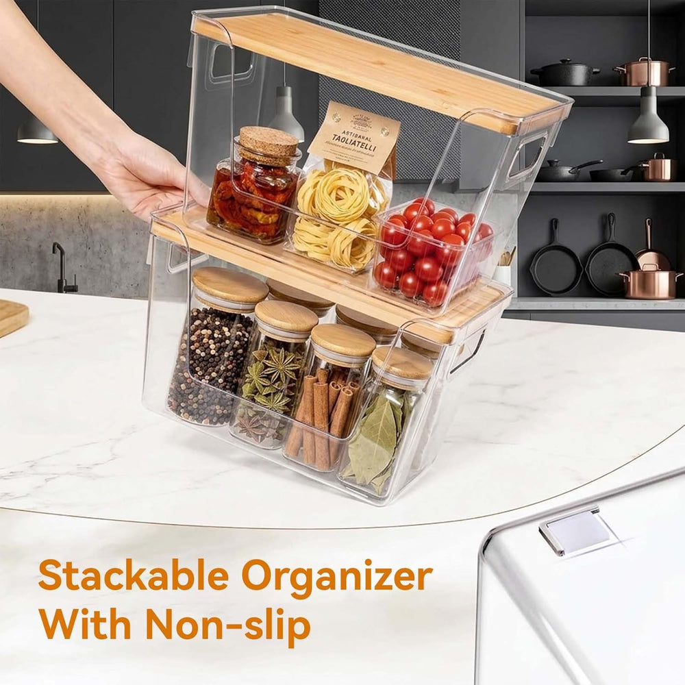 4 Pack Pantry Organizers and Storage with Bamboo Lids