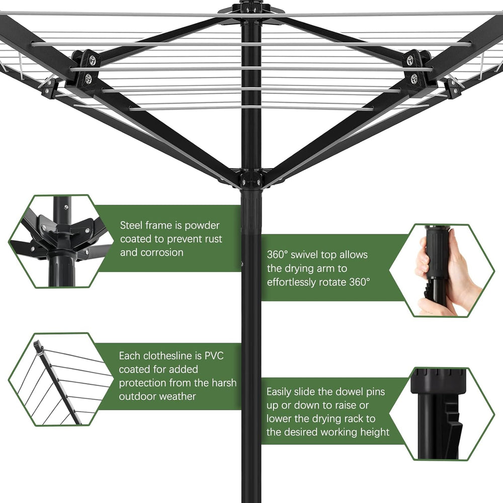 Outdoor Umbrella Drying Rack,Rotary Retractable Clothes Line,Outdoors Adjusta...