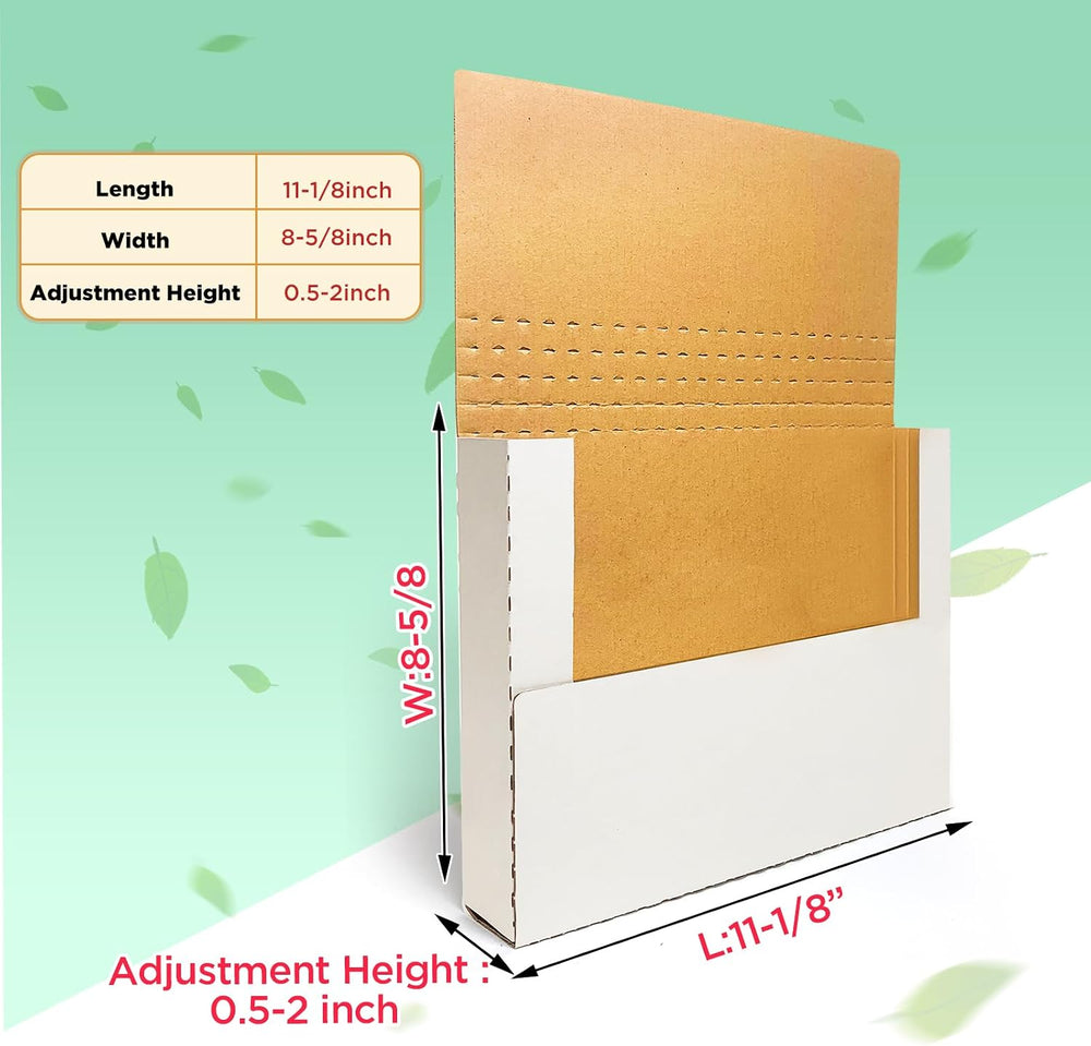 50 pack Letter Size Corrugated Mailer,11x8x2'',Height Adjustable