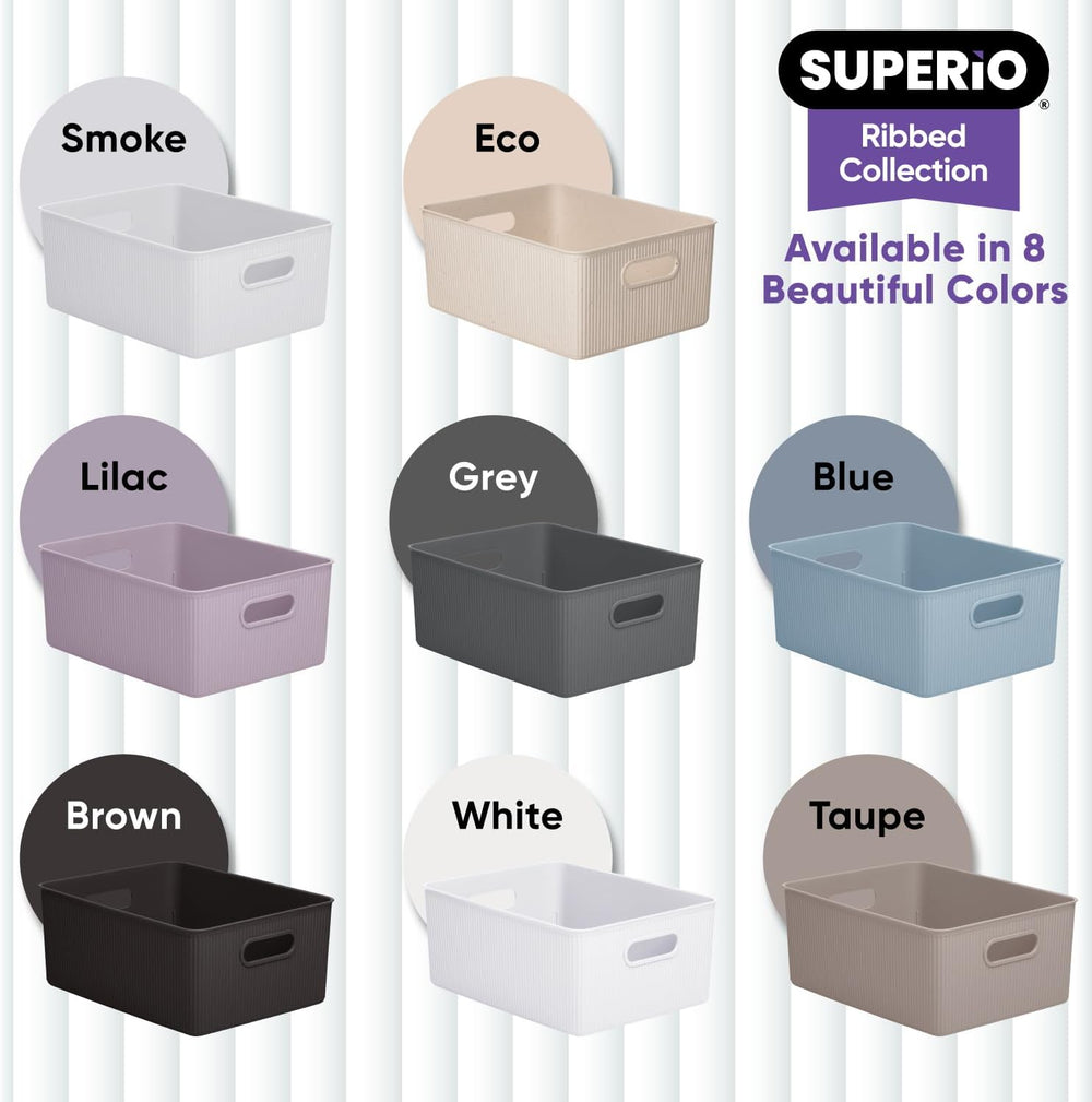 Superio Ribbed Collection - Decorative Plastic Basket Open Home Storage Bins ...