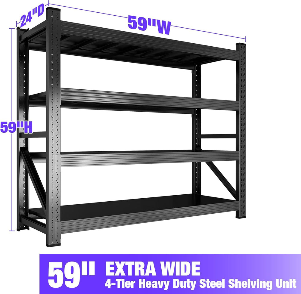 Metal Garage Shelving Unit, Heavy Duty 4-Tier Adjustable Wire Storage Rack, 6...