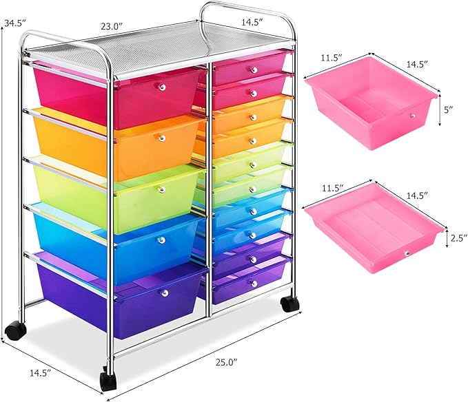 GOFLAME 15-Drawer Rolling Storage Cart, Utility Cart