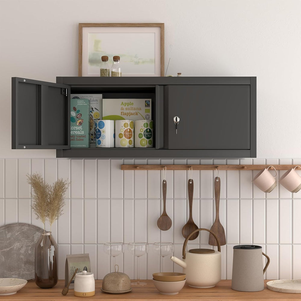 Garage Locking Cabinet, 13” H Garage Storage Cabinet Wall Mounted, Floating S...