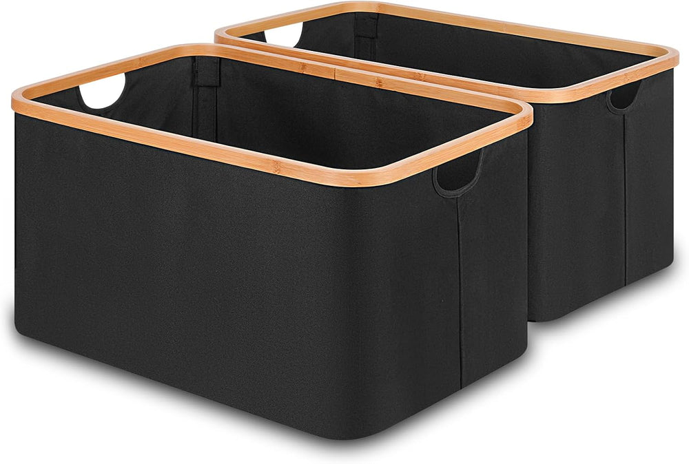 efluky Storage Baskets for Organizing, Fabric Storage Bins with Bamboo Handle...