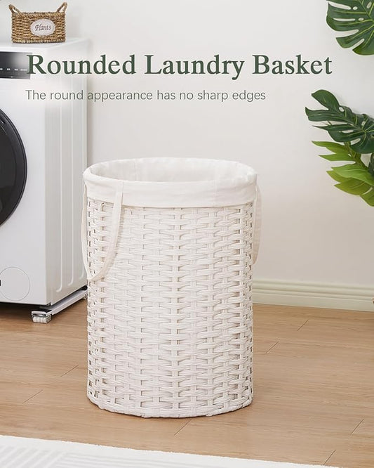 Laundry Basket Round Rattan Laundry Hamper 29.1 Gal Handwoven Large Wicker - Image 2