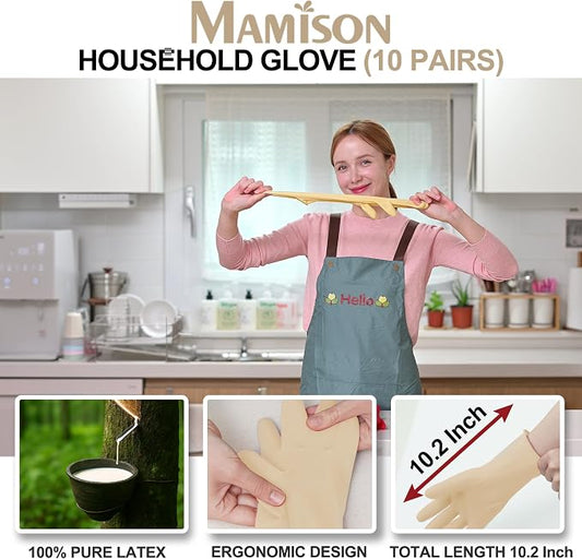 MAMISON 10 Pack Simple and Short Hands Gloves, Reusable Non-Slip Rubber Gloves - Image 2