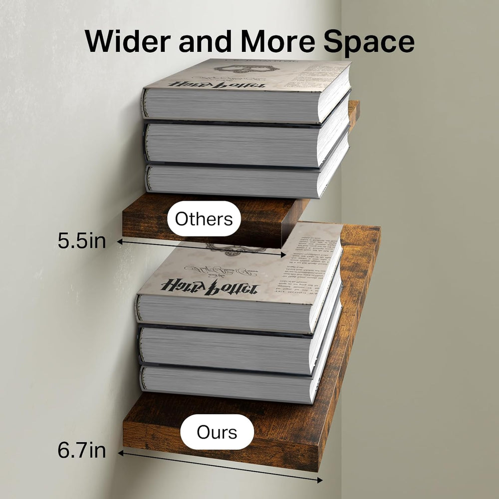 BAYKA Rustic Brown Floating Shelves 22.5in, 3 Pack, Wall Mount Wood Shelf
