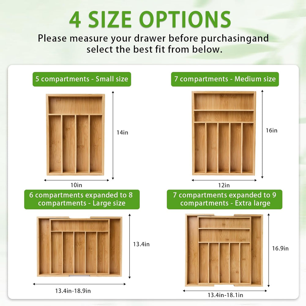 Bamboo Expandable Silverware Drawer Organizer, Adjustable Utensil Tray Cutler...