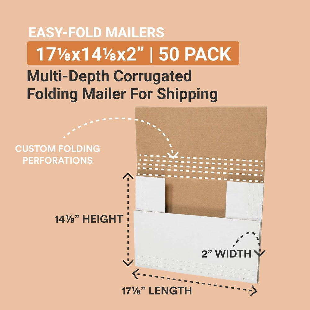 BOX USA Shipping Boxes Medium 17.125"L x 14.125"W x 2"H 50-Pac...