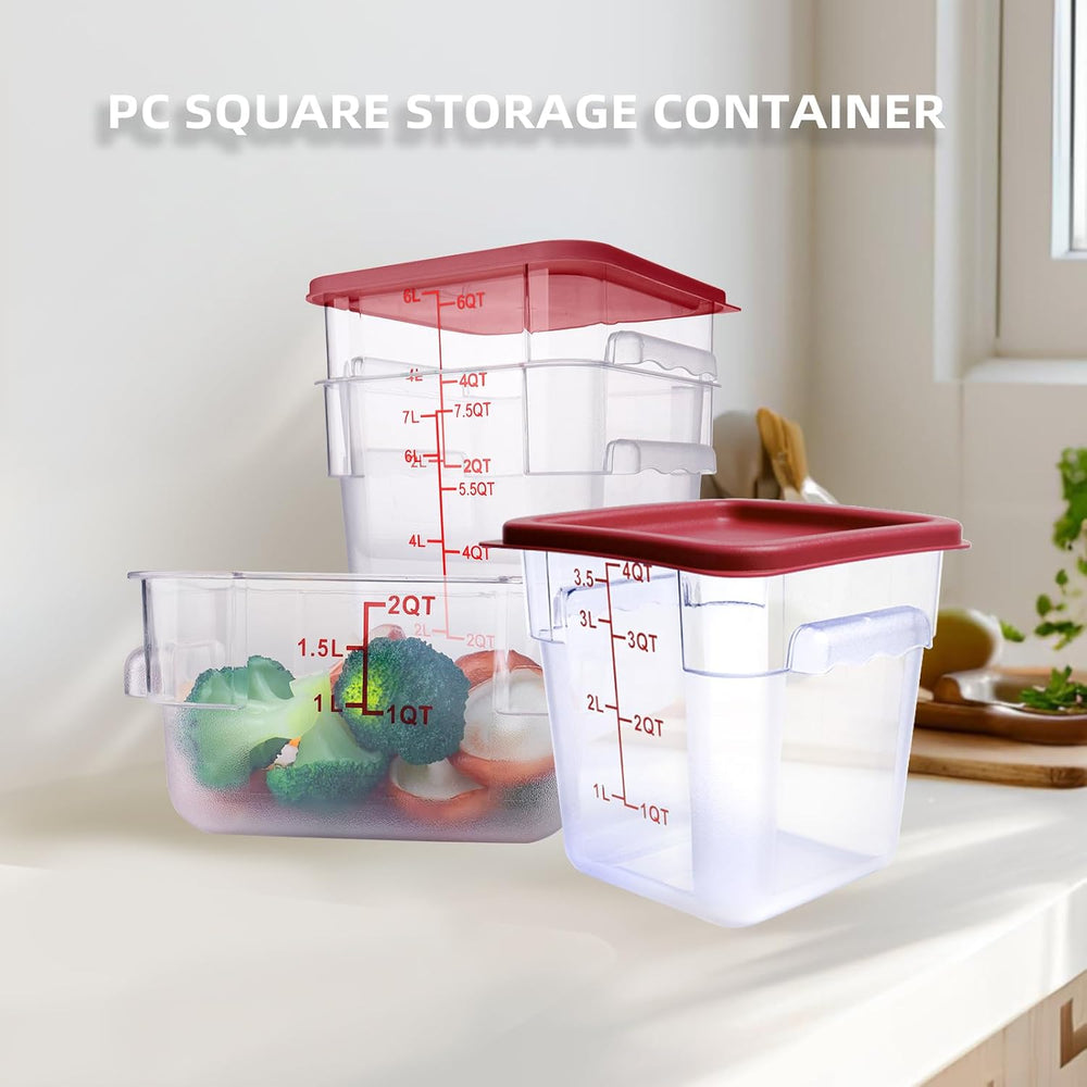 2 Pack Square Food Storage Container With Lid, 2-6 Quart Commercial Storage B...