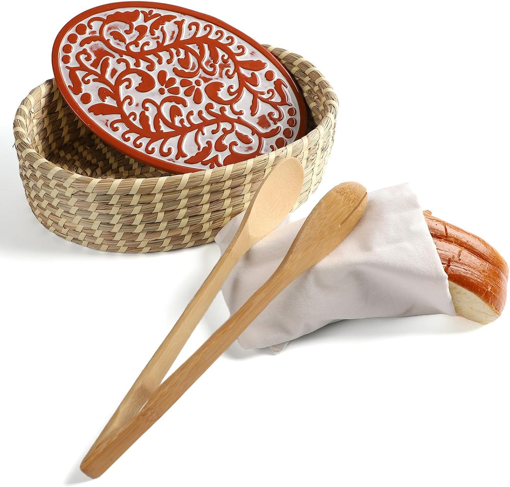 Hostess Terracotta Bread Warmer Basket with Stone Set, Serving Bread Baskets ...