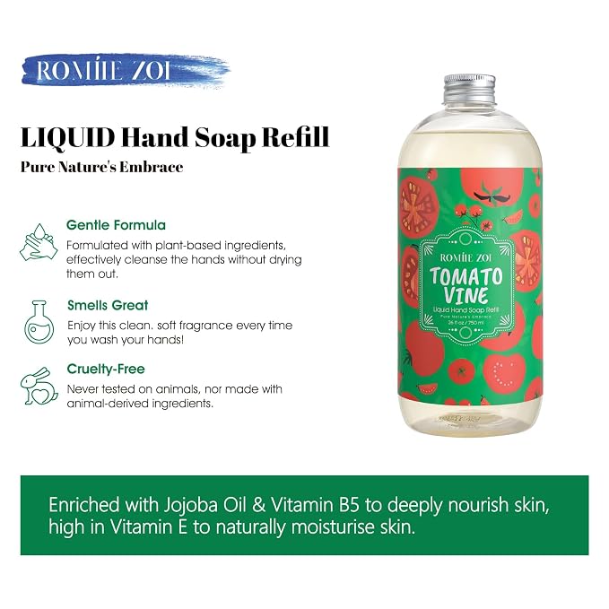 ROMIIE ZOI Liquid Hand Soap Refill, Tomato Vine, Gentle & Moisturizing Formula - Image 7