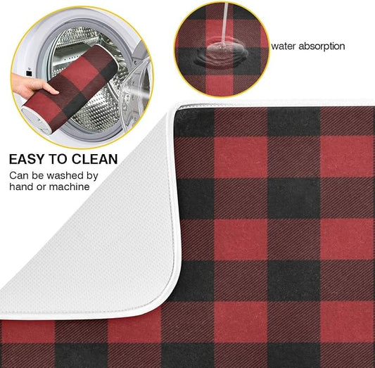 Red and Black Buffalo Plaid Dish Drying Mat 16x18 - Image 2