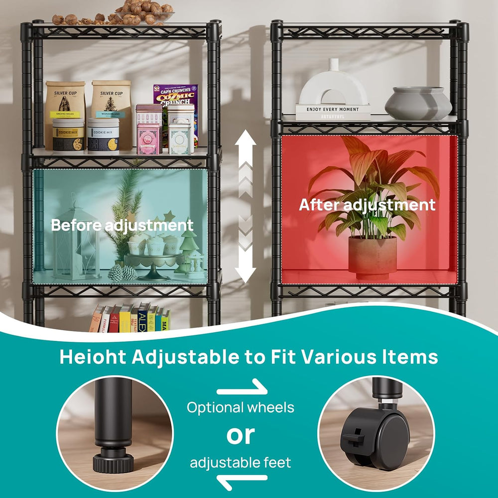 SINGAYE 4 Small Shelves Storage Shelf Wire Shelving Unit Metal Shelf Adjustab...