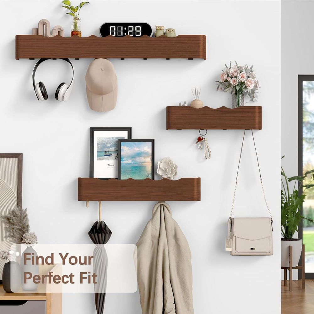 Coat Rack Wall Mount with Hidden Hooks, Wall Hooks with Shelf, Wall Key Holde...