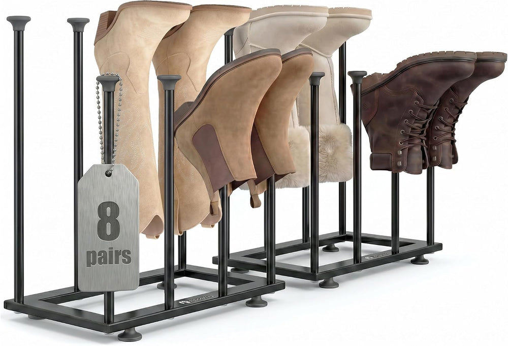 Boot Rack,Metal Free Standing Boot Storage Organizer, 8 Pairs,Black