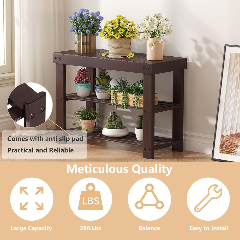 Sweetcrispy Shoe Rack Bench, 27IN Bamboo Entryway Storage Organizer, 286lb Ca...