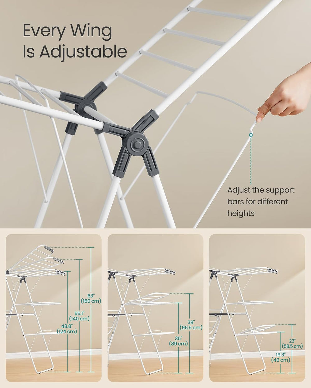 SONGMICS Clothes Drying Rack, Foldable 3-Level Laundry Rack, Free-Standing La...