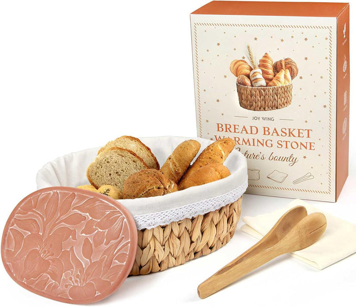 Bread Warmer Basket with Stone - Large Bread Baskets for Serving/House Warming Gifts New Home for Women/Kitchen Gifts for Bakers Hostess