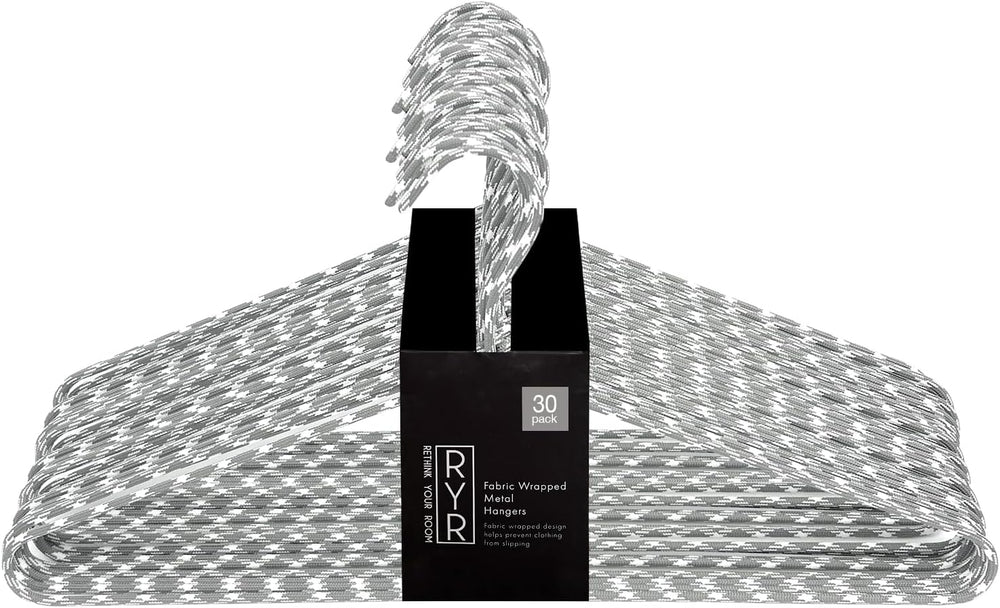 Clothes Hangers 30 Pack – Space Saving Fabric & Metal Hangers, Non-Slip P...
