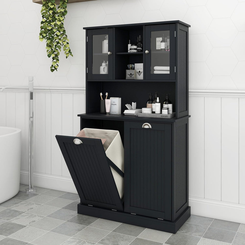 Tall Tilt Out Laundry Hamper Cabinet with 2 Removable Baskets, Laundry Room C...
