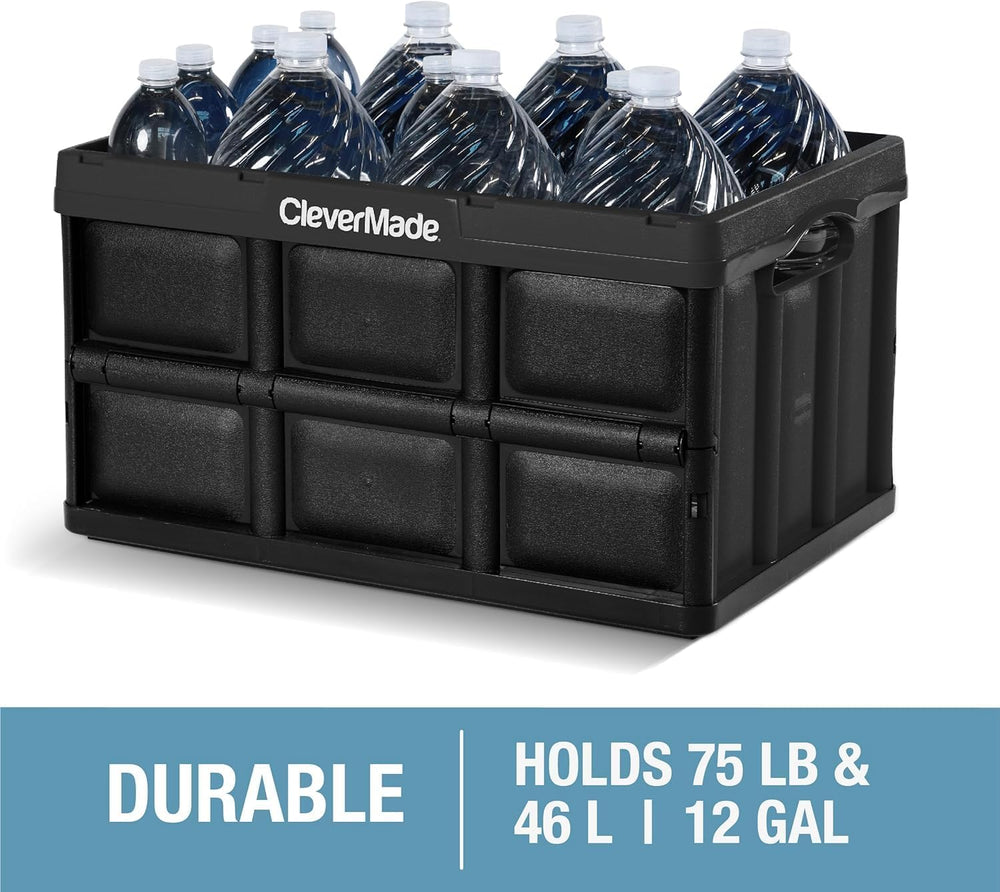 CleverMade Collapsible Storage Bins, 46L 3 Pack, 75 lb Stackable, Obsidian